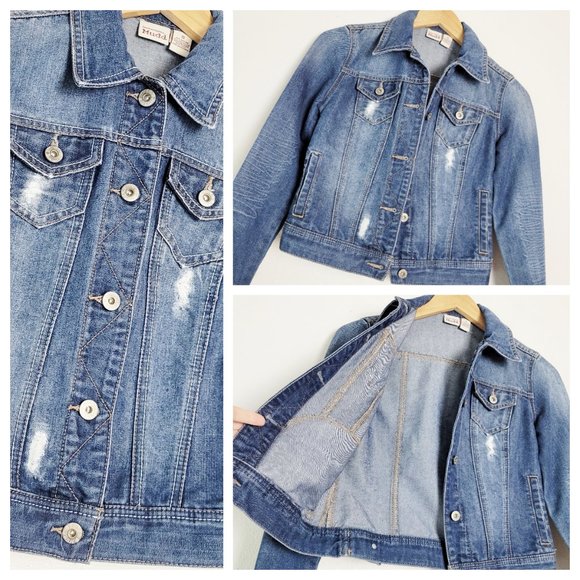 Mudd Denim Jacket Distressed Denim Button Up Jean Jacket S - Picture 4 of 11